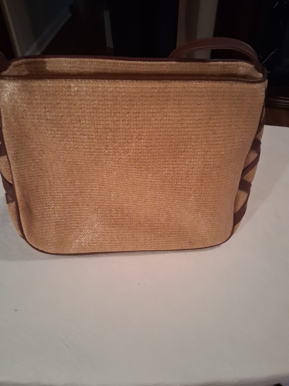 Etienne Aigner Tan Straw Shoulder Bag with Brown Trim